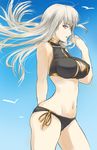  bikini breasts cleavage cleavage_cutout fura large_breasts pink_eyes selvaria_bles senjou_no_valkyria senjou_no_valkyria_1 side-tie_bikini silver_hair solo swimsuit 