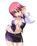  blush breasts cleavage green_eyes hand_on_hip hips mouth_hold navel pink_hair rio rio_rollins short_hair smile super_blackjack 
