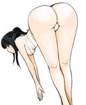  ass bandages bare_shoulders bent_over black_hair brown_eyes from_behind huge_ass kazaana long_hair original panties sarashi simple_background solo thong underwear white_background 