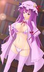  bra breasts crescent hat highres large_breasts lingerie long_hair panties patchouli_knowledge purple_hair shuugetsu_karasu solo thighhighs touhou underwear 