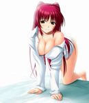  bed breasts kneeling kousaka_tamaki large_breasts red_hair tagme to_heart_2 white_clothes 