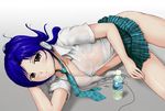  blue_hair covered_nipples earphones flat_chest highres idolmaster idolmaster_(classic) idolmaster_live_for_you! kgo kisaragi_chihaya no_bra original rough_time_school see-through skirt solo water wet 