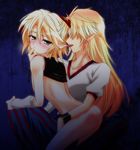  blonde_hair blush bottomless finger_in_mouth hazuki_kasane highres horn hoshiguma_yuugi mizuhashi_parsee multiple_girls pointy_ears touhou yuri 