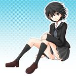  amagami black_eyes black_hair kibito_high_school_uniform kneehighs long_sleeves nanasaki_ai panties school_uniform socks solo underwear vest zanku 