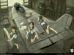  aircraft awatake_takahiro black_hair lifting_body multiple_girls original school_uniform socks 