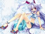  animal_ears ball bare_feet beachball bunny_ears choker feet female long_hair nail nails navel open_mouth purple_hair red_eyes reisen_udongein_inaba sandal sandals toes touhou 