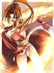  areolae breasts brown_eyes brown_hair cleavage fatal_fury fingerless_gloves gloves huge_breasts legs long_hair nipple_slip nipples panties pelvic_curtain ponytail shiranui_mai sideboob solo takase_muu the_king_of_fighters underwear 