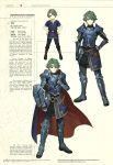  alm_(fire_emblem) alternate_language armor character_name character_profile character_sheet child fire_emblem fire_emblem_echoes:_mou_hitori_no_eiyuuou full_body gauntlets gloves green_eyes green_hair hard_translated headband hidari_(left_side) highres multiple_persona nintendo non-web_source official_art scan shield short_hair smile spoilers third-party_edit 