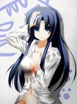  aqua_eyes blue_hair kawashima_ami long_hair masa_(miyabitei) navel shirt solo standing toradora! wet wet_clothes wet_shirt 