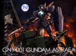  armor astraea_gundam blue_eyes fire full_moon glowing glowing_eyes gundam gundam_00 gundam_00p highres kinoshita_tomotake looking_at_viewer looking_down mecha moon night night_sky no_humans outstretched_arm ruins shield sky standing sword weapon 