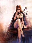 akatsuhara_empire barefoot bccp between_breasts bottomless breasts cape cleavage crossed_legs feet large_breasts legs pixiv_fantasia pixiv_fantasia_3 red_hair sitting solo sword thighs underboob weapon 