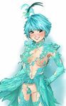  artist_request breasts feather feathers gloves highres jewelry leaf leafs necklace smile 