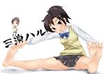  bad_id bad_pixiv_id barefoot blush bow bowtie brown_eyes brown_hair dress_shirt duplicate feet hair_ornament hairclip imazon katekyo_hitman_reborn! miniskirt miura_haru panties pantyshot ponytail purple_hair school_uniform shirt short_hair sitting skirt smile spread_legs stretch sweater toes underwear vest white_panties 