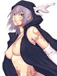  breasts copyright_request fumio_(rsqkr) large_breasts nipples purple_hair red_eyes solo tattoo 