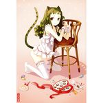  animal_ears brown_hair candy cat_ears chair chocolate dress food frilled_legwear frills garters h2so4 heart legs lingerie long_hair nightgown original red_eyes skirt solo tail thighhighs underwear white_legwear zettai_ryouiki 