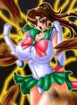  angry bishoujo_senshi_sailor_moon breasts brown_hair gloves green_eyes highres kino_makoto large_breasts naodayo ponytail sailor_fuku sailor_jupiter school_uniform seifuku serafuku tiara 