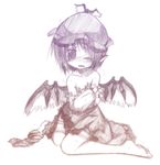  animal_ears bare_shoulders barefoot blush collarbone hat izumi_yukiru kneeling monochrome mystia_lorelei off_shoulder short_hair sketch solo tears torn_clothes touhou wince wings 