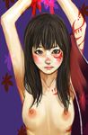  black_hair bodypaint breasts copyright_request japanese_clothes kazaana large_breasts nipples solo topless 
