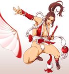  breasts brown_eyes brown_hair cleavage closed_fan fan fatal_fury folding_fan ikumo_taisuke japanese_clothes large_breasts panties pelvic_curtain ponytail revealing_clothes shiranui_mai solo the_king_of_fighters underwear 
