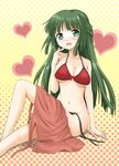  bad_id bad_pixiv_id bikini blush breasts cleavage green_eyes green_hair heart hidamari_sketch maro_(pixiv11425) medium_breasts side-tie_bikini sitting smile solo swimsuit yoshinoya 