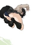  amagami ass black_buruma black_eyes black_hair buruma curly_hair jumping kibito_high_school_uniform kuma_kichi long_sleeves miniskirt panties pantyshot pleated_skirt school_uniform short_hair skirt socks solo sweater tanamachi_kaoru underwear upskirt wavy_hair 