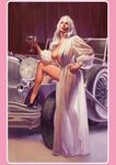  breasts car ground_vehicle high_heels large_breasts motor_vehicle nipple_slip nipples pinup shoes solo white_hair 