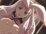  animal_ears animated animated_gif breast_squeeze breasts bunny_ears lactation large_breasts melona queen's_blade solo 