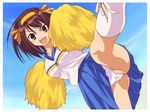  brown_hair cheerleader hairband kick kicking panties suzumiya_haruhi suzumiya_haruhi_no_yuuutsu thong underwear upskirt 