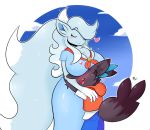  alolan_ninetales anthro big_breasts blue_eyes blush breasts child clothed clothing cub duo eyes_closed female green_eyes nintendo open_mouth paris_the_ninetales pok&eacute;mon pok&eacute;mon_(species) regional_variant shiny_pok&eacute;mon simple_background size_difference sky thegentlebro video_games white_background young zeke_the_zorua zorua 