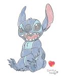  &lt;3 2019 4_toes alien back_markings black_eyes blue_claws blue_fur blue_nose blue_pawpads character_name chest_tuft claws colored_sketch disney experiment_(species) food fruit fur head_tuft hi_res lilo_and_stitch markings open_mouth open_smile pawpads signature simple_background small_tail smile solo stitch strawbear strawberry toe_claws toes tuft white_background 