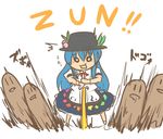  bad_id bad_pixiv_id blue_hair chibi crossover diglett dress gen_1_pokemon hat hima_(mizu_ni_tsuyoi) hinanawi_tenshi long_hair o_o parody pokemon pokemon_(creature) solo sword sword_of_hisou touhou weapon white_background 