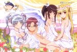  4girls absurdres adjusting_eyewear barefoot breasts cleavage glasses highres inamori_yuzuru kiri_nanami maria_holic medium_breasts megami miyamae_kanako mole mole_under_eye multiple_girls official_art otoko_no_ko shidou_mariya shinouji_matsurika soles wings yamamura_hiroki 