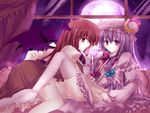  bad_id bad_pixiv_id hat head_wings koakuma long_hair matsumiya_kiseri multiple_girls panties patchouli_knowledge purple_eyes purple_hair red_eyes red_hair striped striped_panties thighhighs touhou underwear white_legwear wings 