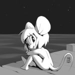  2019 big_ears buckteeth female greyscale hair looking_at_viewer looking_back mammal monochrome mouse night nude rodent signature sitting solo teeth xylas 