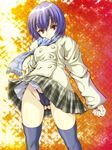  ayanami_rei blue_hair gmbh highres jacket neon_genesis_evangelion panties red_eyes scarf skirt solo thighhighs underwear upskirt 