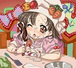  blush brown_eyes brown_hair chocolate_banana cooking_idol_ai!_mai!_main! hat hiiragi_mine kink messy sexually_suggestive solo tears 