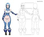  blue_hair breasts butcha-u character_sheet copyright_request glasses maebari multiple_views short_hair smile turnaround wide_hips 