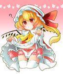  blonde_hair cameltoe flandre_scarlet merue panties red_eyes ribbon side-tie_panties skirt skirt_lift solo thighhighs touhou underwear white_panties 