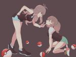  2girls artist_request ayumi_(pokemon) blue_(pokemon) breasts brown_hair creatures_(company) game_freak multiple_girls nintendo pokeball pokemon pokemon_(game) pokemon_lgpe ponytail smile source_request yuri 