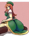  ass bad_id bad_pixiv_id breasts china_dress chinese_clothes dress hat hong_meiling huge_ass kisaragi_yakumo large_breasts long_hair red_hair solo touhou wide_hips 