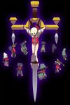  bad_id bad_pixiv_id barefoot bdsm blonde_hair bondage bottomless bound crucifixion doll flandre_scarlet flat_chest highres one_side_up open_clothes open_shirt shirt solo sword touhou tsuru_(clainman) weapon 