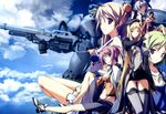  absurdres baldr_sky bell black_eyes black_hair blonde_hair blue_eyes breasts cleavage cloud day green_hair gun hat highres huge_filesize kikuchi_seiji kirishima_rain lavender_hair long_hair mecha medium_breasts midriff minazuki_makoto minazuki_sora multiple_girls nagisa_chinatsu necktie nishino_aki panties pantyshot pink_hair purple_eyes shoes sky smile sneakers thighhighs underwear wakakusa_nanoha weapon white_panties 