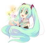  aqua_eyes aqua_hair hatsune_miku long_hair music musical_note open_hands open_mouth simple_background singing smile solo tachitsu_teto twintails upper_body vocaloid 