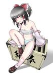  ao_usagi bad_id bad_pixiv_id bandages black_hair bow box detached_sleeves donation_box hair_bow hakurei_reimu lingerie panties sarashi short_hair solo striped striped_panties touhou underwear underwear_only yellow_eyes 