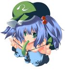 bad_id bad_pixiv_id blue_hair breasts cucumber hair_bobbles hair_ornament hat kawashiro_nitori medium_breasts nipples plus9 sexually_suggestive solo touhou twintails two_side_up 