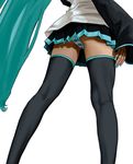  close-up detached_sleeves from_behind from_below hatsune_miku kneepits legs long_hair lower_body orangebox panties pantyshot skirt striped striped_panties thighhighs underwear very_long_hair vocaloid waist_down 