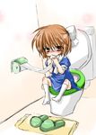  775 bad_id bad_pixiv_id blush brown_eyes brown_hair child clannad highres okazaki_ushio school_uniform slippers solo tears tissue toilet toilet_use 