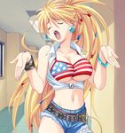  america american_flag_bikini belt bikini bikini_top blonde_hair bra bracelet breasts christina_hostetler cleavage cut_jeans denim duplicate earrings flag_print jeans jewelry lingerie long_hair mama_love midriff navel pants shorts swimsuit thighhighs underwear very_long_hair yama_bikko 