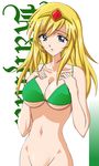  bikini_top blonde_hair blue_eyes blush bottomless breast_suppress breasts circlet eagle41 galaxy_angel galaxy_angel_rune groin kahlua_marjoram large_breasts long_hair solo 