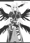  artist_request asymmetrical_clothes black_wings cape dress dress_lift facial_mark fingerless_gloves gloves greyscale head_wings highres long_hair lyrical_nanoha mahou_shoujo_lyrical_nanoha mahou_shoujo_lyrical_nanoha_a's monochrome multiple_wings panties panty_pull reinforce single_thighhigh source_request thighhighs translated underwear undressing wings 